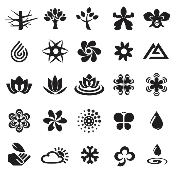 Tree weather flower icons signs. — Stock Vector