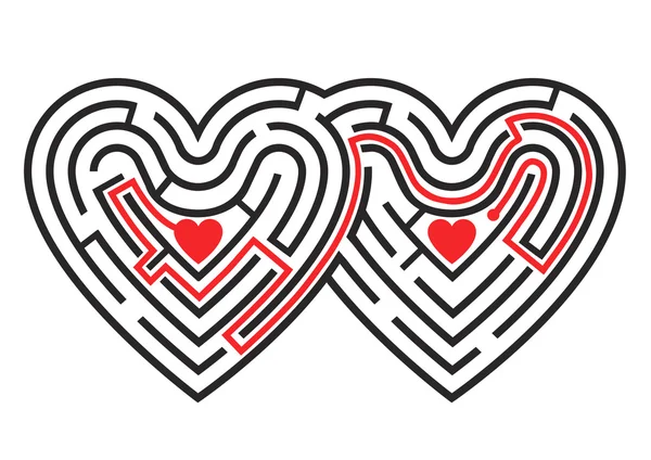 Laberinto de dos corazones . — Vector de stock