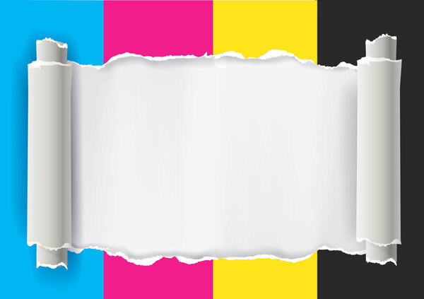 Ripped paper with print colors.