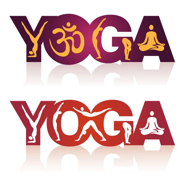 Palabra Yoga con Posiciones de Yoga . — Archivo Imágenes Vectoriales