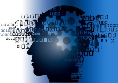 Male head silhouette with gear and binary codes.Vector available. clipart svg vector 