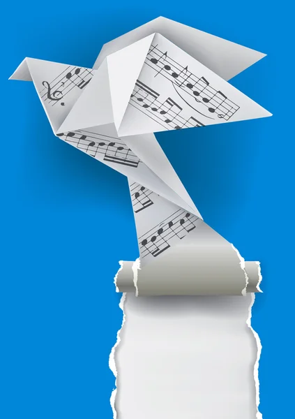 Paloma de origami con notas musicales . — Archivo Imágenes Vectoriales