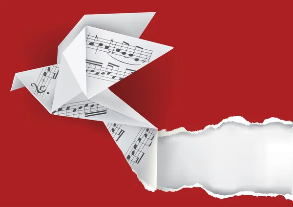 Colombe origami avec notes musicales . — Image vectorielle