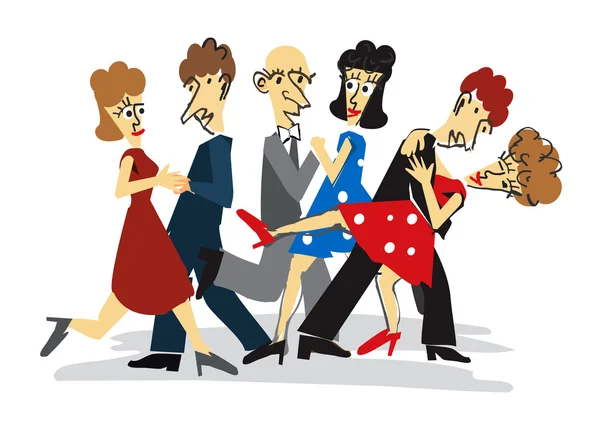 Parejas bailando dibujos animados . — Vector de stock