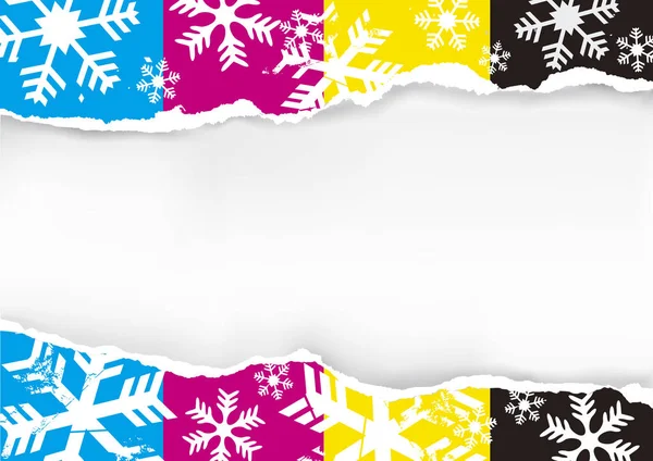 Zerrissenes Papier Mit Druckfarben Und Schneeflocken Grunge Stilisierte Schneeflocken Hintergrund — Stockvektor