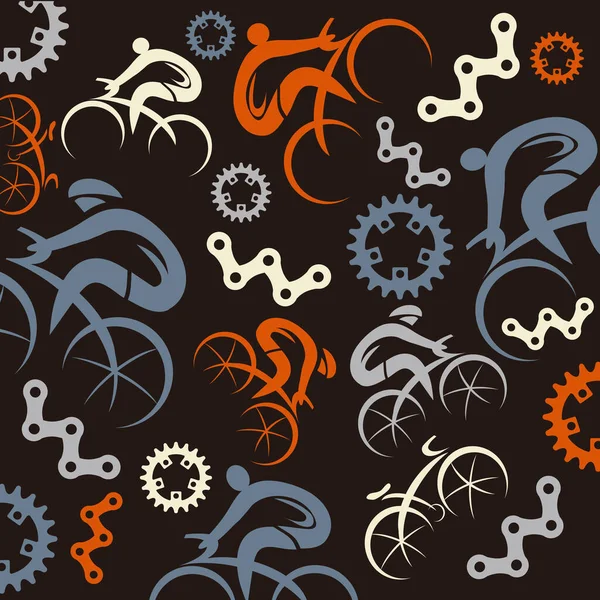Komik Bisiklet Dekoratif Arka Plan Bisiklet Simgeleri Olan Renkli Bir — Stok Vektör