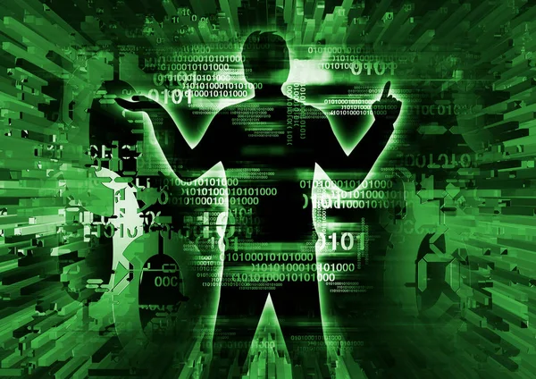 Cyber Angriff Hacker Computer Experte Mann Silhouette Stilisierte Männliche Silhouette — Stockfoto