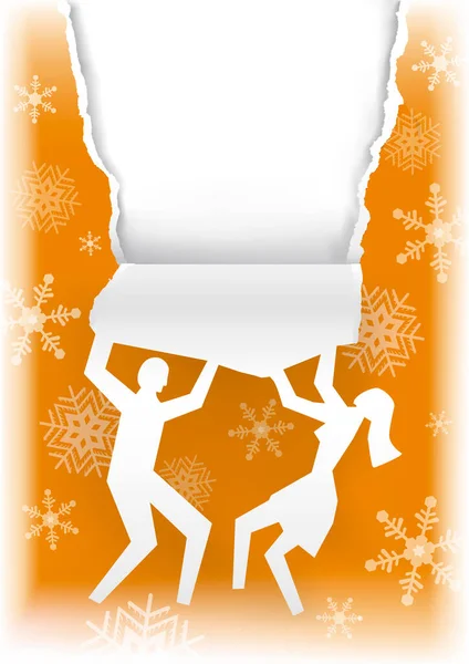 Coppia Lacerazione Carta Decorativa Natale Silhouette Coppia Carta Carta Strappata — Vettoriale Stock