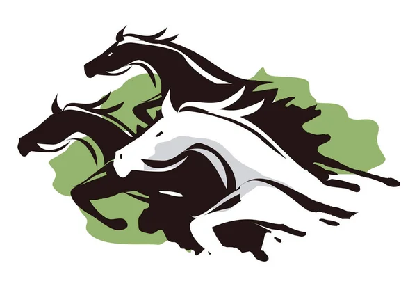 Trois Chevaux Course Illustration Stylisée Chevaux Course Rapide Isolé Sur — Image vectorielle