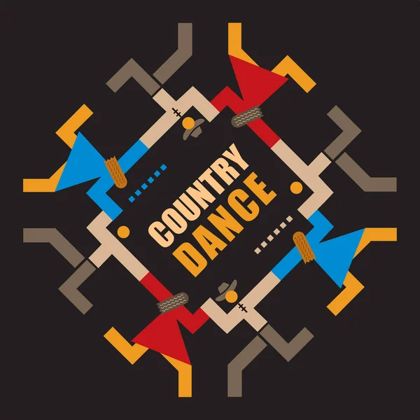 Country Dancing Party Line Dance Absztrakt Dekoratív Jelkép Felirat Ország — Stock Vector