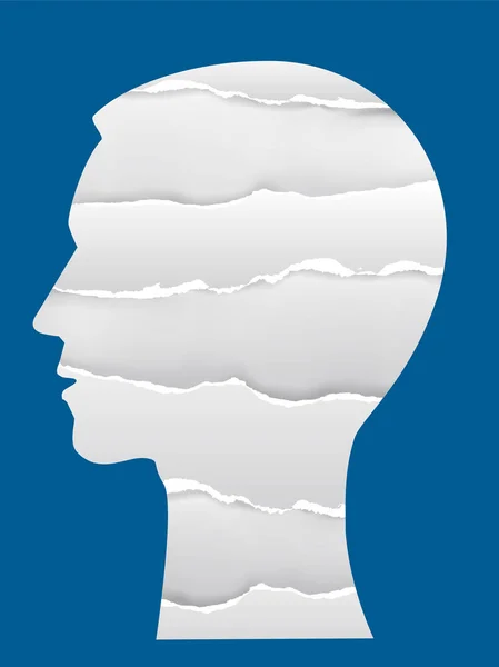 Yırtık Kağıtlı Baş Silueti Afiş Arka Planı Yırtık Kağıt Şeritli — Stok Vektör