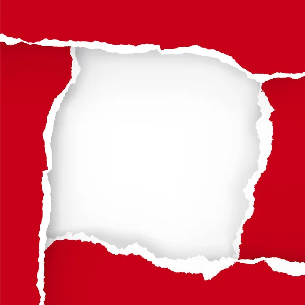 Червона Розрізана Паперова Рамка Люстрація Чотирьох Рваних Паперових Смуг Квадратний — стоковий вектор