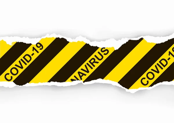 Torn Paper Stripe Construction Sign Covid Lettering Illustration Quarantine Warning — 스톡 벡터