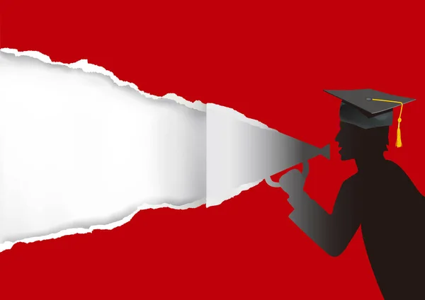 Paper Student Graduate Megaphone Red Paper Background Paper Silhouette Graduate — стоковый вектор