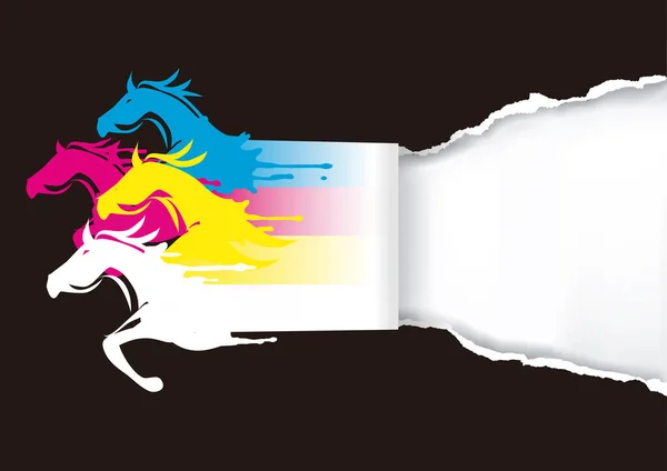 Concepto Impresión Rápida Impresión Color Cuatro Caballos Corriendo Los Colores — Vector de stock