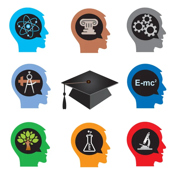 教育アイコン 男性の頭 教育シンボルを持つ学生の様式化されたシルエットのイラスト ベクトル利用可能 — ストックベクタ