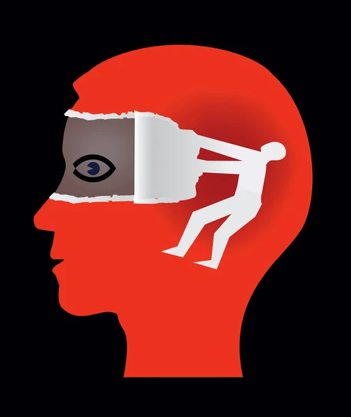 Открой Глаза Открой Открой Психологическая Концепция Красный Мужчина Голову Профиль — стоковый вектор