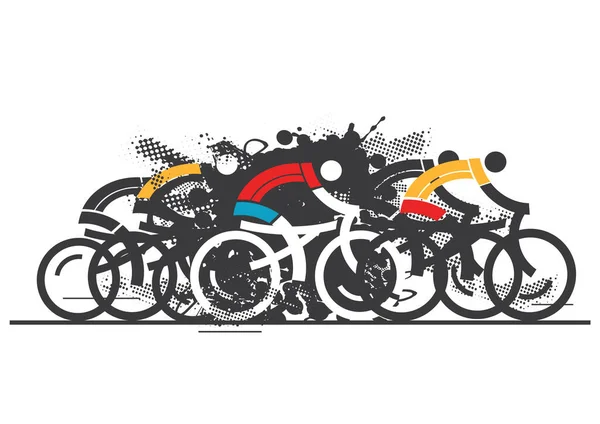 Corrida Ciclismo Grunge Estilizado Ilustração Expressiva Grupo Ciclistas Plena Velocidade — Vetor de Stock