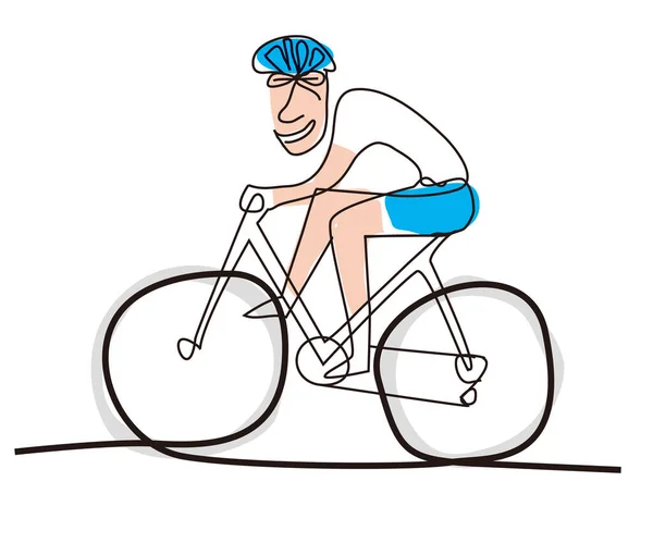 サイクリスト ラインアートスタイルの漫画 自転車で男を笑っているスタイルのイラスト ベクトル利用可能 — ストックベクタ