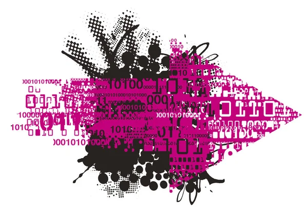 Grunge Nyíl Bináris Kódok Rózsaszín Grunge Nyíl Bináris Kódokkal Expresszív — Stock Vector