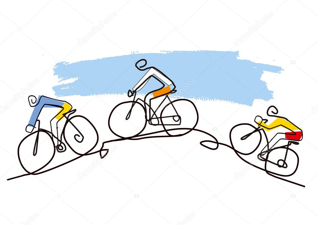 Vettoriale stockMountain Bike Ciclisti Linea Art Fumetto