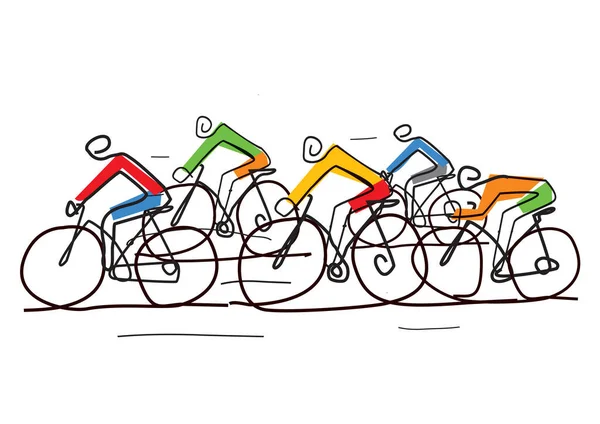 Carrera Ciclista Caricatura Estilizada Arte Línea Dibujo Simple Estilizado Ciclistas — Archivo Imágenes Vectoriales