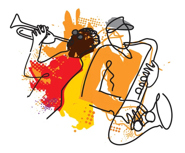 Thème Jazz Avec Trompettiste Saxophoniste Illustration Expressive Deux Musiciens Jazz — Image vectorielle
