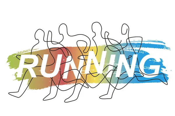 Fitness Runners Avec Inscription Running Illustration Expressive Colorée Des Coureurs — Image vectorielle