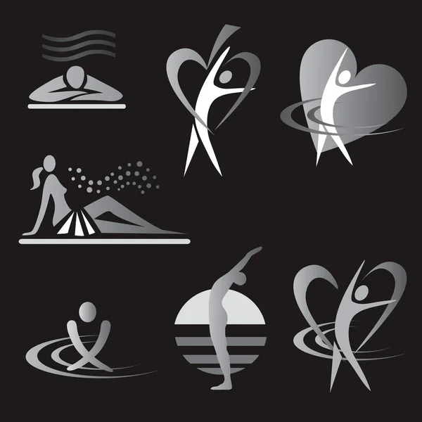 Saúde Spa Sauna Icons Symbols Com Fitness Atividades Estilo Vida —  Vetores de Stock
