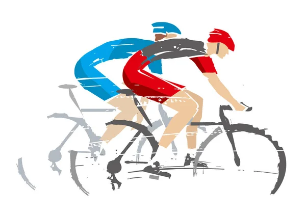Διαγωνιζόμενοι Ποδηλασίας Δρόμου Εκφραστική Απεικόνιση Ομάδα Δύο Ποδηλάτες Στο Λευκό — Διανυσματικό Αρχείο
