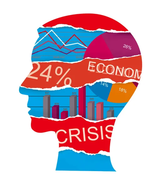 Econoom Economie Crisis Manager Hoofd Silhouet Mannelijke Hoofd Silhouet Met — Stockvector