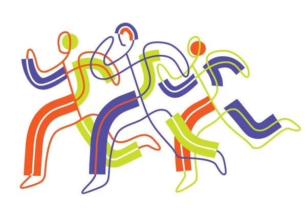 Fitness Coureurs Jogging Line Art Stylisé Illustration Colorée Coureurs Sportifs — Image vectorielle