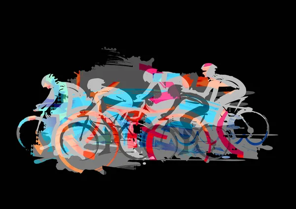 Cycling race, road cycling. Expressive Illustration of cyclists in full speed. Black background.