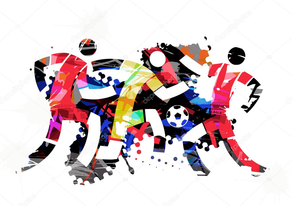 Soccer players, football match.Expressive stylized Illustration of three football players.