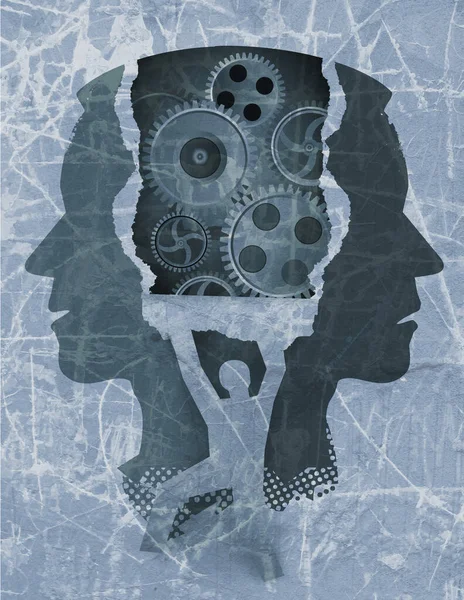 Schizophrenie Psychiatrisches Untersuchungskonzept Stilisierte Männliche Kopf Silhouetten Und Männliche Silhouette — Stockfoto