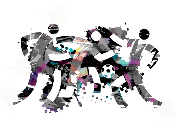 Ποδοσφαιριστές Ποδοσφαιρικός Αγώνας Εκφραστική Στυλιζαρισμένη Εικονογράφηση Τριών Ποδοσφαιριστών — Φωτογραφία Αρχείου