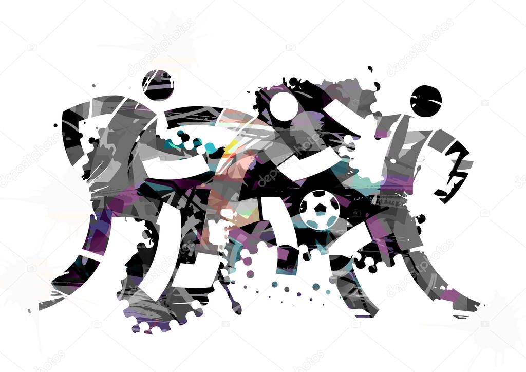 Soccer players, football match. Expressive stylized Illustration of three football players.