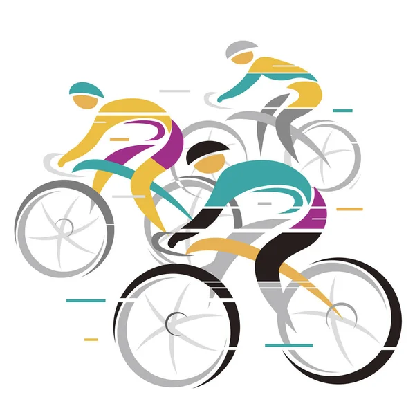 Drie Wielrenners Kleurrijke Illustratie Groep Racefietsers Witte Achtergrond Beschikbare Vector — Stockvector