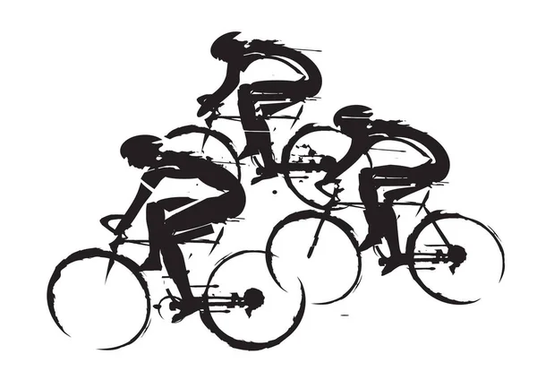 Courses Cyclistes Sur Route Dessin Noir Stylisé Expressif Des Cyclistes — Image vectorielle