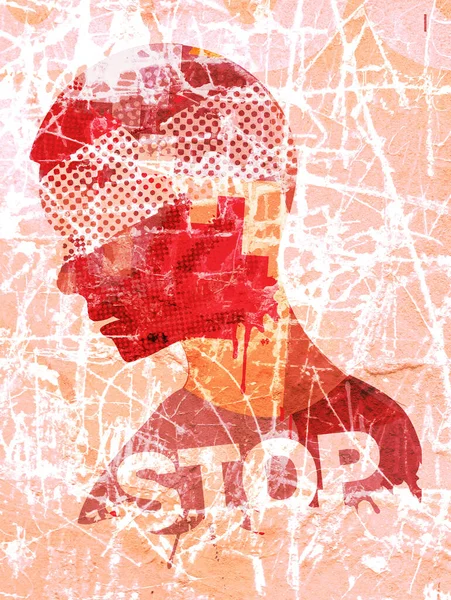 Stop Violence War Stylized Illustration Injured Man Bandaged Head Background — Stock Photo, Image