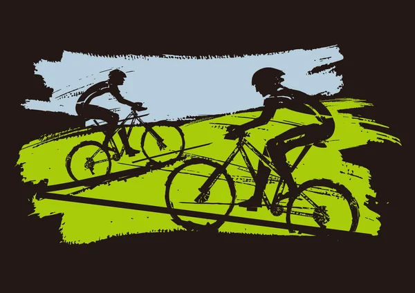 Mountain Bike Gara Ciclistica Espressiva Illustrazione Grunge Stilizzata Ciclisti Mountain — Vettoriale Stock