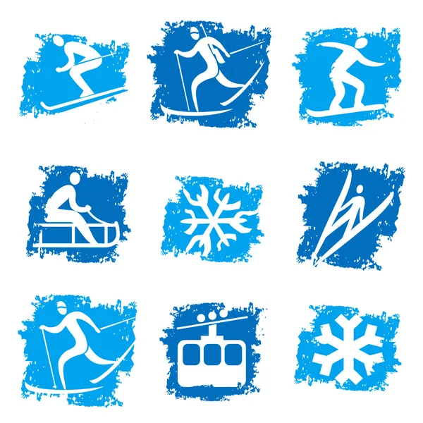 Winter sports grunge icons — Stock Vector