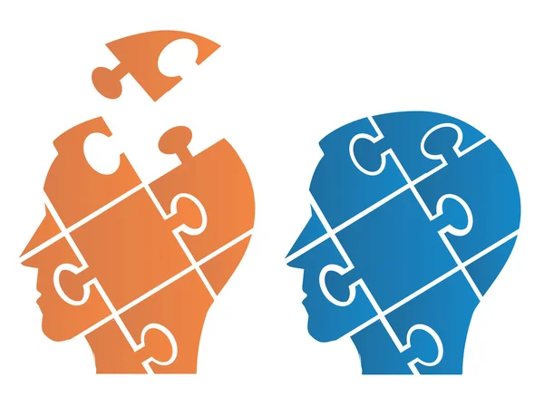 Cabeças Puzzle simbolizando Psicologia — Vetor de Stock