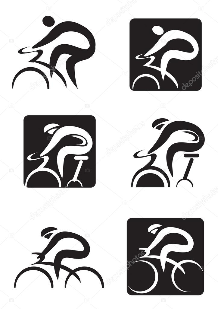 Set of  black icons of spinning  and cycling.  Vector illustration.