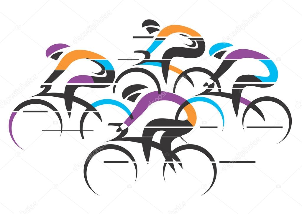 Cyclists racers colorful background