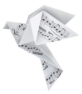Origami pigeon with musical notes clipart