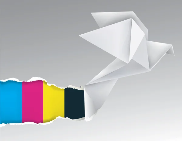 Uccello origami con colori di stampa — Vettoriale Stock