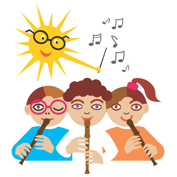 Дети играют на флейте
