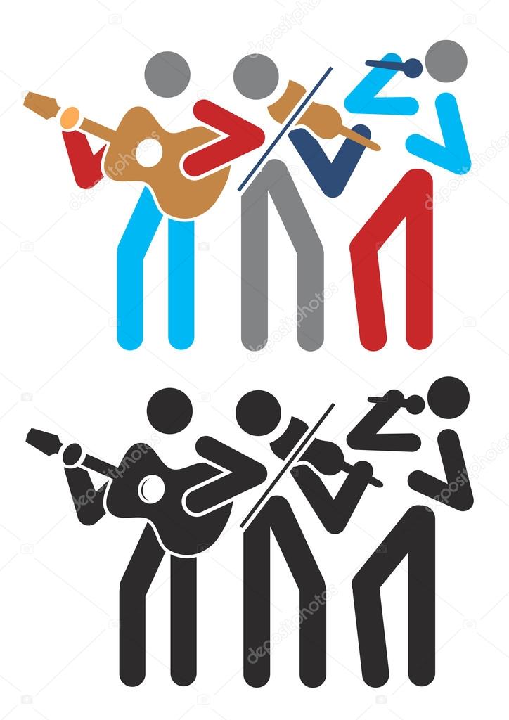Music group with guitarist, singer and violinist. Vector illustration.