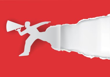 Kağıt sökük megafon adamla